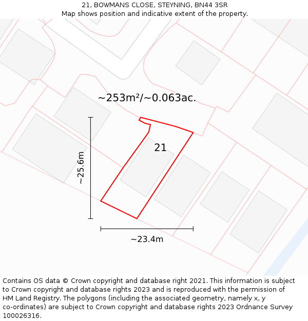 21, BOWMANS CLOSE, STEYNING, BN44 3SR: Plot and title map