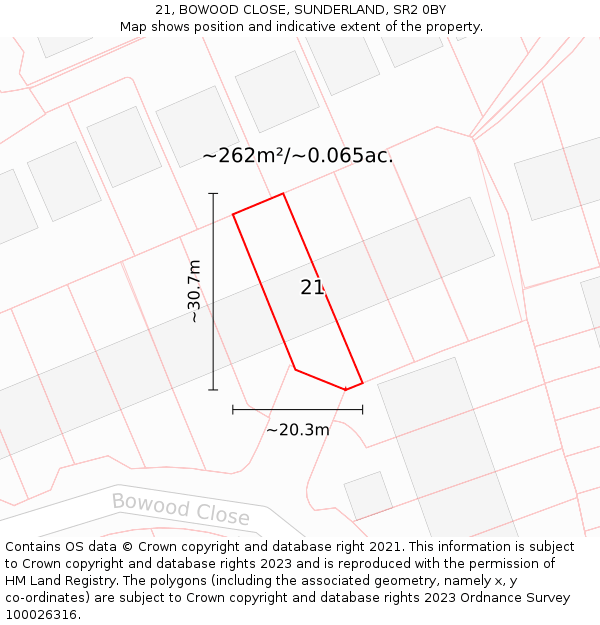21, BOWOOD CLOSE, SUNDERLAND, SR2 0BY: Plot and title map