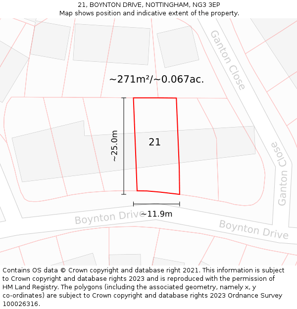 21, BOYNTON DRIVE, NOTTINGHAM, NG3 3EP: Plot and title map