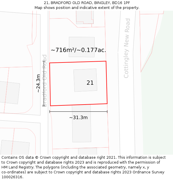 21, BRADFORD OLD ROAD, BINGLEY, BD16 1PF: Plot and title map