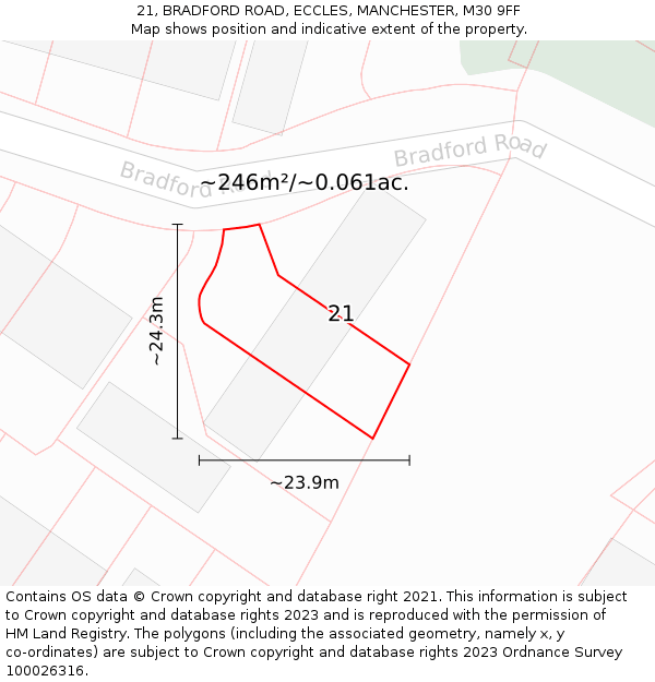 21, BRADFORD ROAD, ECCLES, MANCHESTER, M30 9FF: Plot and title map