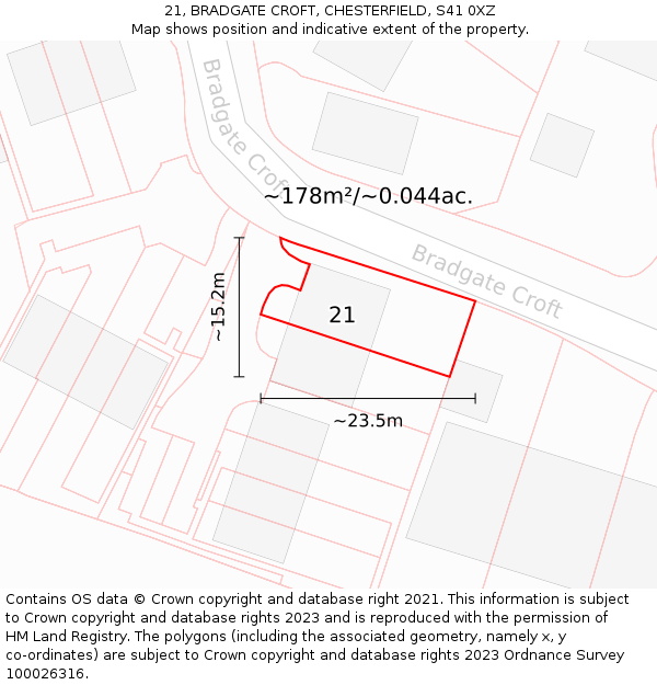 21, BRADGATE CROFT, CHESTERFIELD, S41 0XZ: Plot and title map