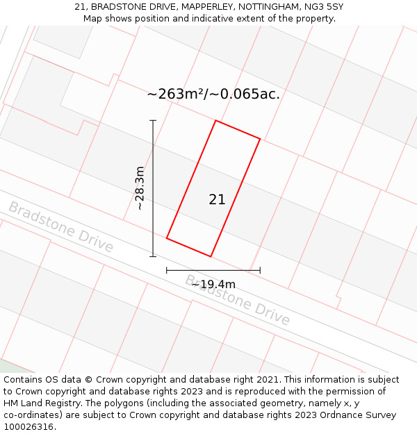 21, BRADSTONE DRIVE, MAPPERLEY, NOTTINGHAM, NG3 5SY: Plot and title map