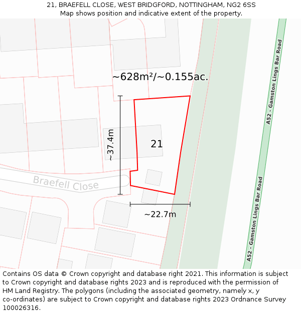 21, BRAEFELL CLOSE, WEST BRIDGFORD, NOTTINGHAM, NG2 6SS: Plot and title map