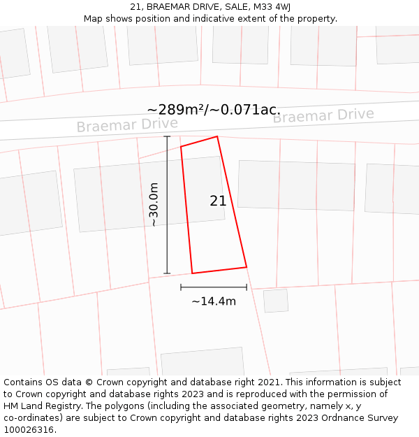 21, BRAEMAR DRIVE, SALE, M33 4WJ: Plot and title map