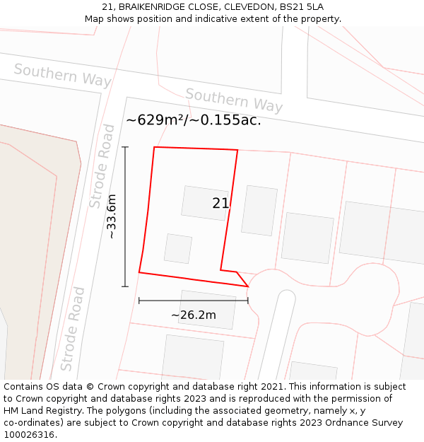 21, BRAIKENRIDGE CLOSE, CLEVEDON, BS21 5LA: Plot and title map