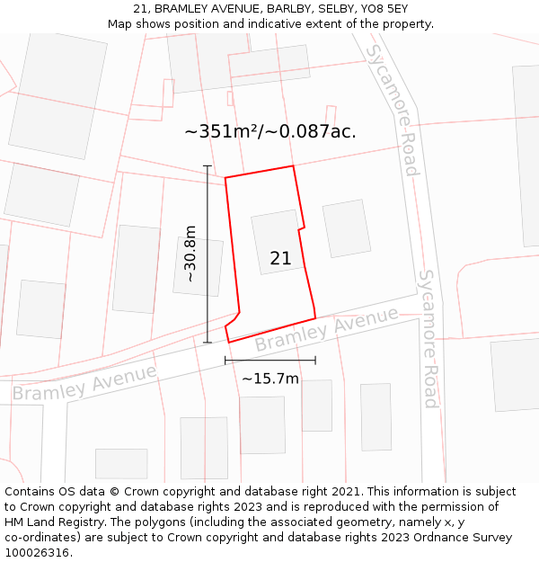 21, BRAMLEY AVENUE, BARLBY, SELBY, YO8 5EY: Plot and title map