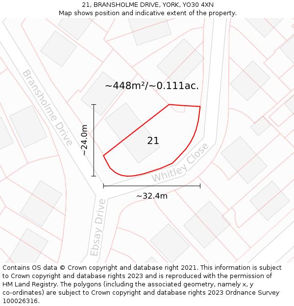 21, BRANSHOLME DRIVE, YORK, YO30 4XN: Plot and title map