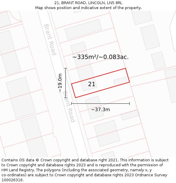 21, BRANT ROAD, LINCOLN, LN5 8RL: Plot and title map
