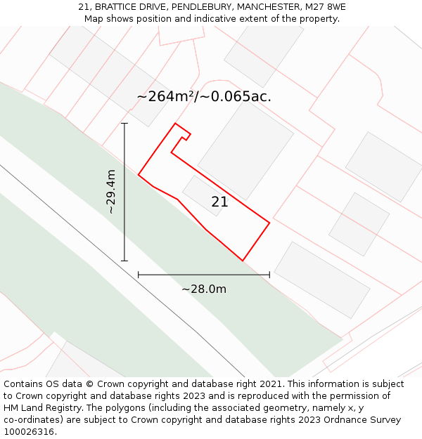 21, BRATTICE DRIVE, PENDLEBURY, MANCHESTER, M27 8WE: Plot and title map