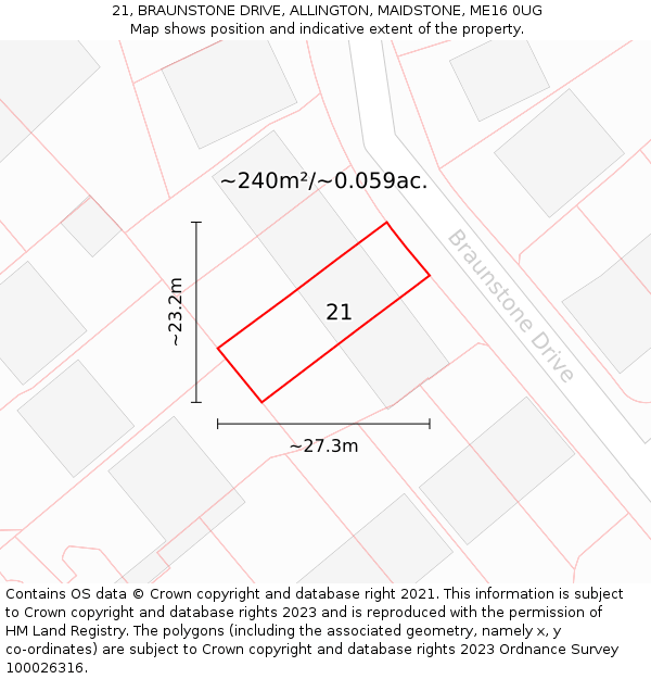 21, BRAUNSTONE DRIVE, ALLINGTON, MAIDSTONE, ME16 0UG: Plot and title map