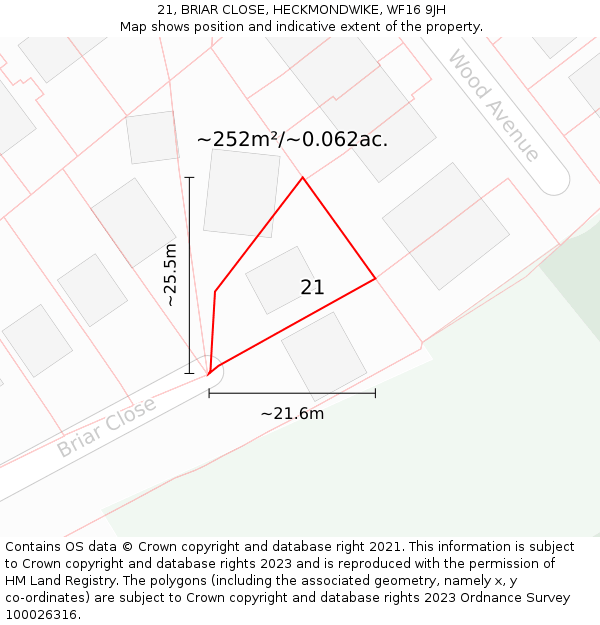 21, BRIAR CLOSE, HECKMONDWIKE, WF16 9JH: Plot and title map