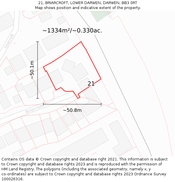 21, BRIARCROFT, LOWER DARWEN, DARWEN, BB3 0RT: Plot and title map