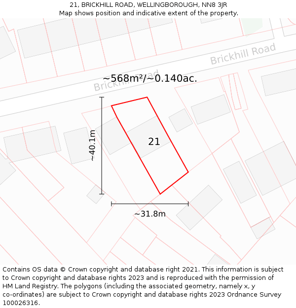 21, BRICKHILL ROAD, WELLINGBOROUGH, NN8 3JR: Plot and title map