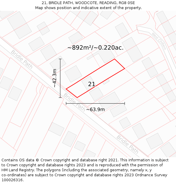 21, BRIDLE PATH, WOODCOTE, READING, RG8 0SE: Plot and title map