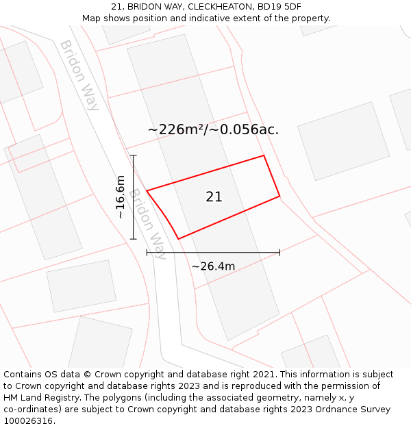 21, BRIDON WAY, CLECKHEATON, BD19 5DF: Plot and title map