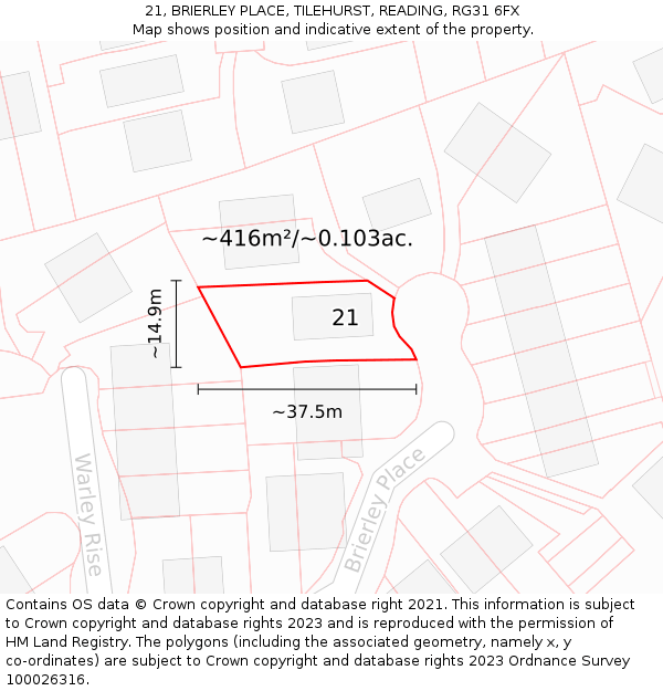 21, BRIERLEY PLACE, TILEHURST, READING, RG31 6FX: Plot and title map