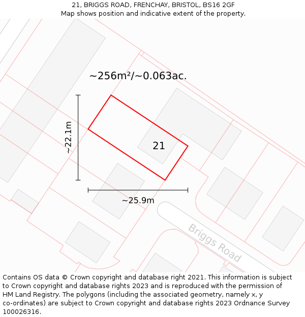 21, BRIGGS ROAD, FRENCHAY, BRISTOL, BS16 2GF: Plot and title map