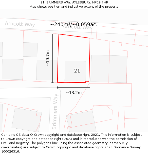 21, BRIMMERS WAY, AYLESBURY, HP19 7HR: Plot and title map