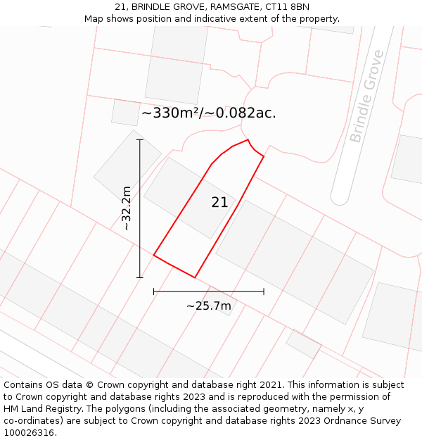 21, BRINDLE GROVE, RAMSGATE, CT11 8BN: Plot and title map