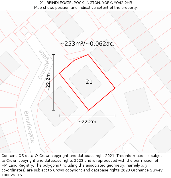 21, BRINDLEGATE, POCKLINGTON, YORK, YO42 2HB: Plot and title map
