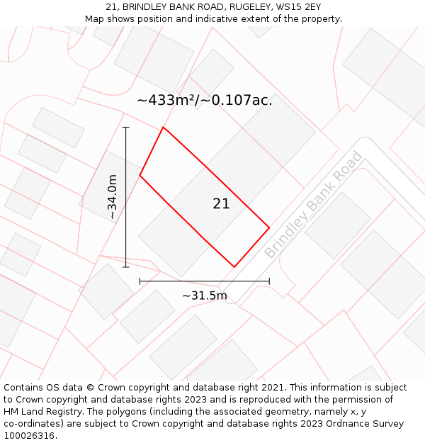 21, BRINDLEY BANK ROAD, RUGELEY, WS15 2EY: Plot and title map