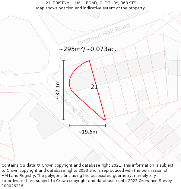 21, BRISTNALL HALL ROAD, OLDBURY, B68 9TS: Plot and title map