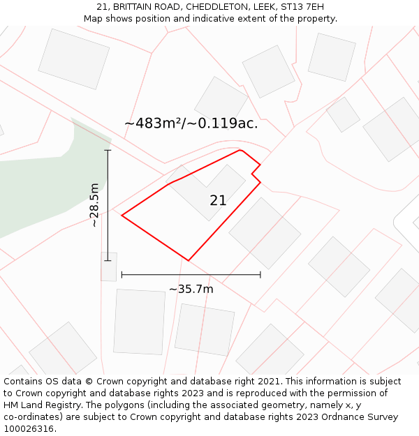 21, BRITTAIN ROAD, CHEDDLETON, LEEK, ST13 7EH: Plot and title map