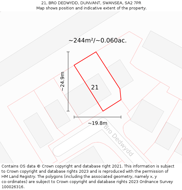 21, BRO DEDWYDD, DUNVANT, SWANSEA, SA2 7PR: Plot and title map