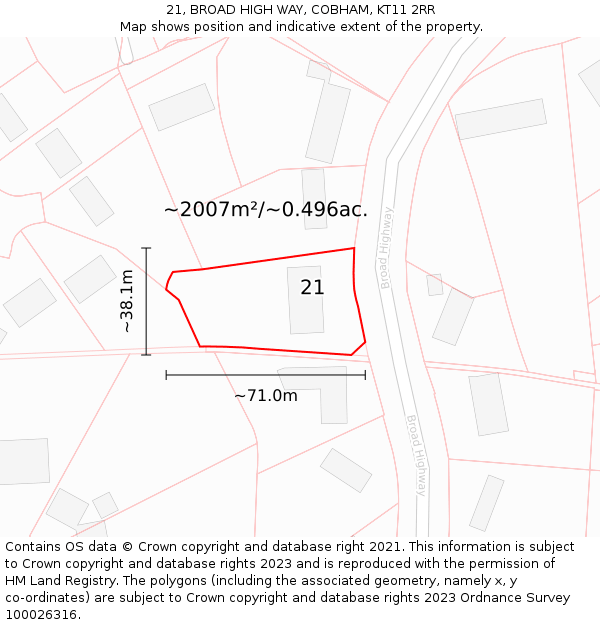 21, BROAD HIGH WAY, COBHAM, KT11 2RR: Plot and title map