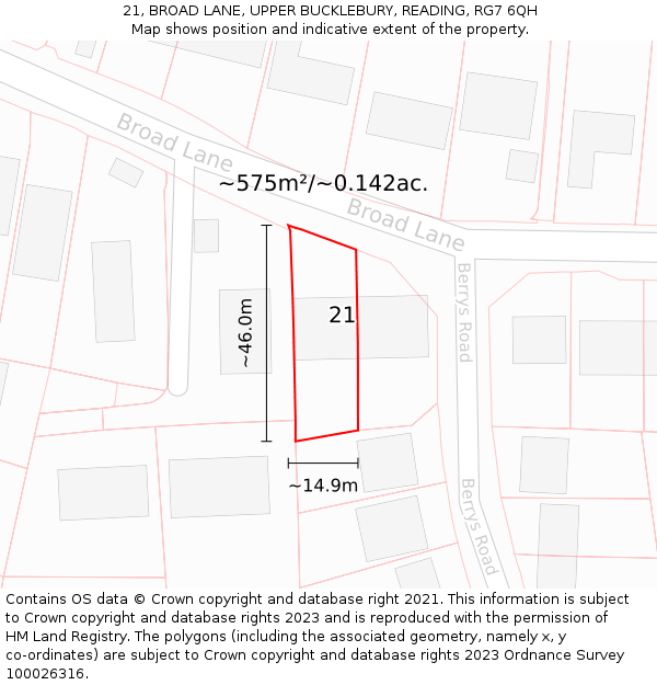 21, BROAD LANE, UPPER BUCKLEBURY, READING, RG7 6QH: Plot and title map