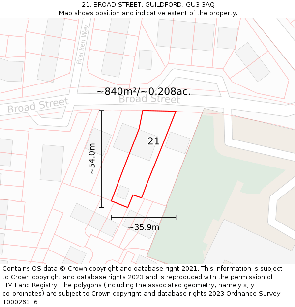 21, BROAD STREET, GUILDFORD, GU3 3AQ: Plot and title map