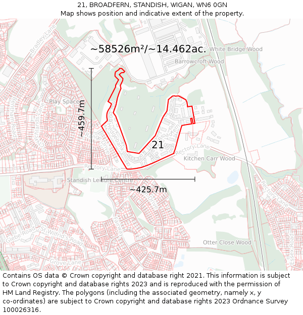21, BROADFERN, STANDISH, WIGAN, WN6 0GN: Plot and title map