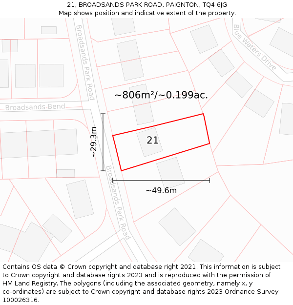 21, BROADSANDS PARK ROAD, PAIGNTON, TQ4 6JG: Plot and title map