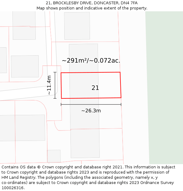 21, BROCKLESBY DRIVE, DONCASTER, DN4 7FA: Plot and title map