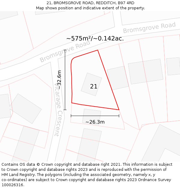 21, BROMSGROVE ROAD, REDDITCH, B97 4RD: Plot and title map