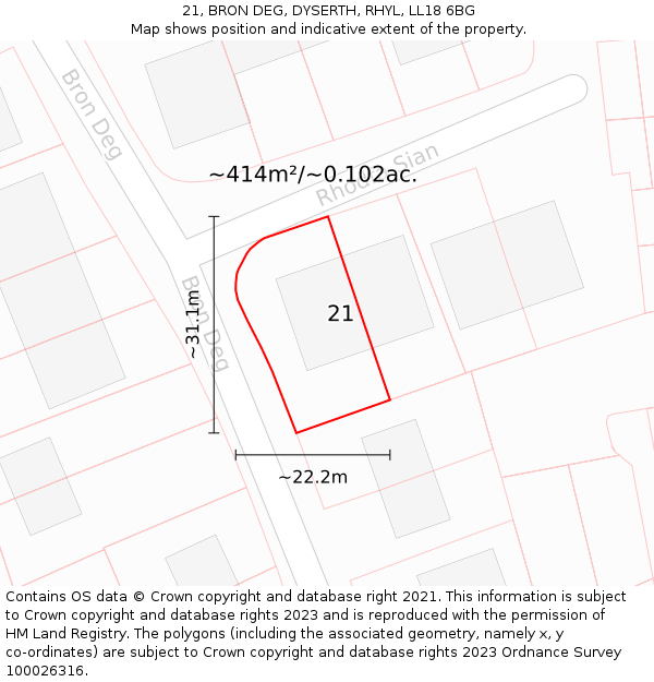 21, BRON DEG, DYSERTH, RHYL, LL18 6BG: Plot and title map