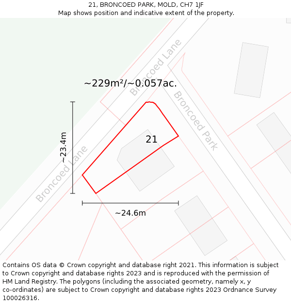 21, BRONCOED PARK, MOLD, CH7 1JF: Plot and title map