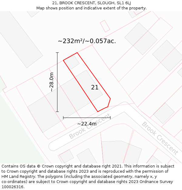 21, BROOK CRESCENT, SLOUGH, SL1 6LJ: Plot and title map