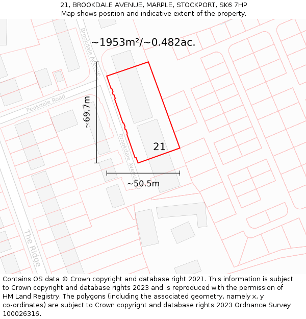 21, BROOKDALE AVENUE, MARPLE, STOCKPORT, SK6 7HP: Plot and title map