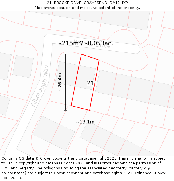 21, BROOKE DRIVE, GRAVESEND, DA12 4XP: Plot and title map