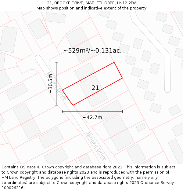 21, BROOKE DRIVE, MABLETHORPE, LN12 2DA: Plot and title map