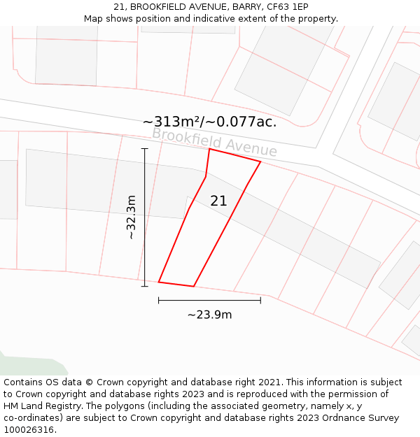 21, BROOKFIELD AVENUE, BARRY, CF63 1EP: Plot and title map