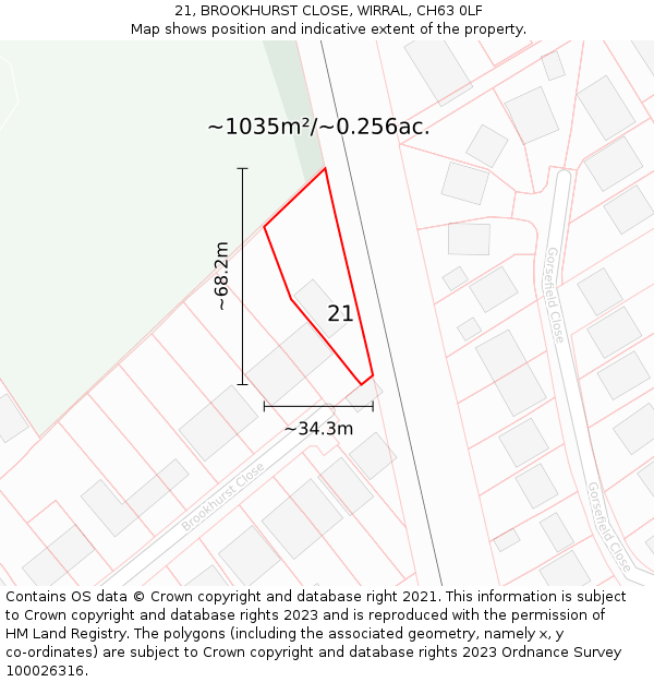 21, BROOKHURST CLOSE, WIRRAL, CH63 0LF: Plot and title map