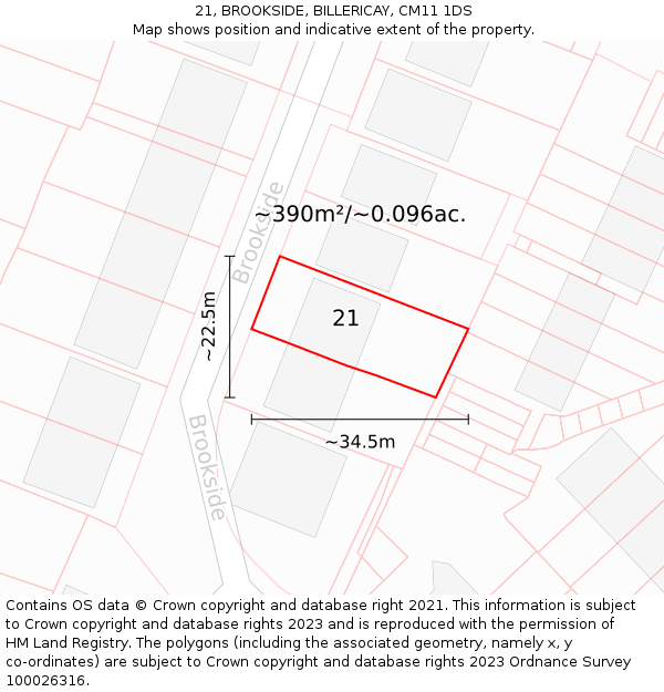 21, BROOKSIDE, BILLERICAY, CM11 1DS: Plot and title map