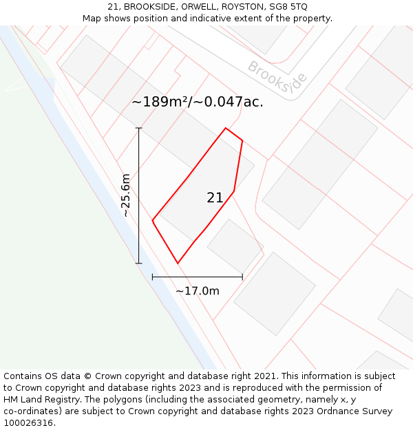 21, BROOKSIDE, ORWELL, ROYSTON, SG8 5TQ: Plot and title map
