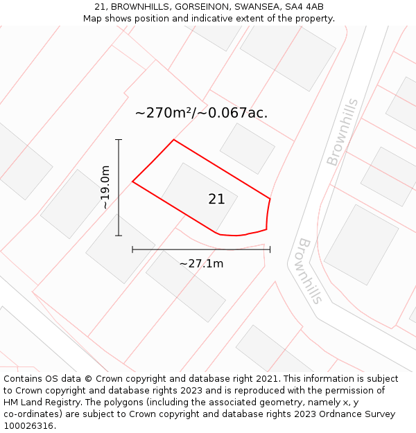 21, BROWNHILLS, GORSEINON, SWANSEA, SA4 4AB: Plot and title map