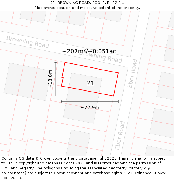 21, BROWNING ROAD, POOLE, BH12 2JU: Plot and title map