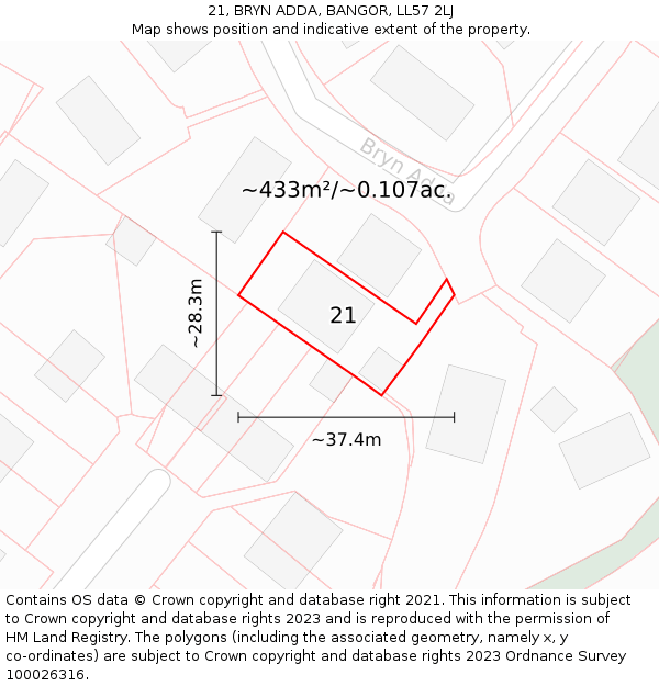 21, BRYN ADDA, BANGOR, LL57 2LJ: Plot and title map