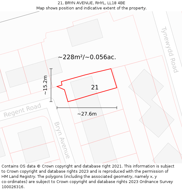 21, BRYN AVENUE, RHYL, LL18 4BE: Plot and title map